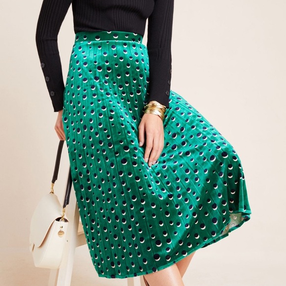 Anthropologie Maeve Plus Size Carly Velvet Pleated Midi Skirt - Picture 1 of 5